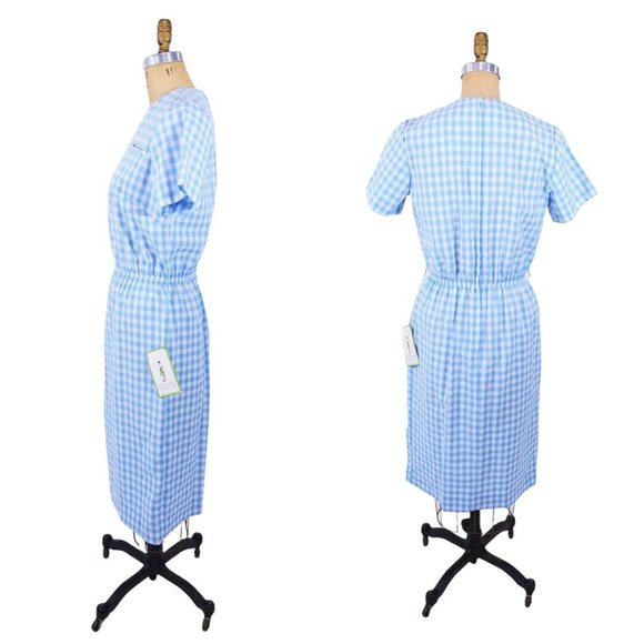 Vintage 1960s Blue Gingham Dress Deadstock Sheath | W 27"+ - Picture 5 of 5